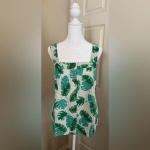 J Crew Linen Blend Summer Top in Green and White Leaf design Size Medium